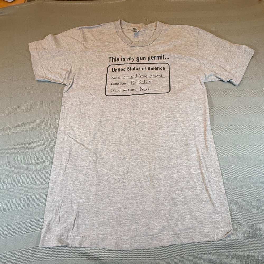 Los Angeles Apparel Mens Second Amendment Gun Permit Graphic Tee Grey M USA 2854